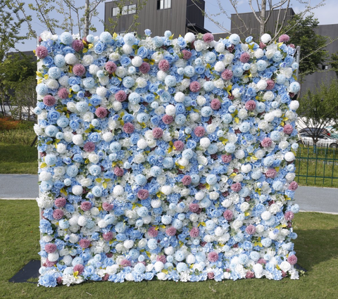 8x8FT Realistic and Soft Artificial Rose Floral Wall 5D Roll up Cloth Flower Panel Backdrop for Wedding Decoration