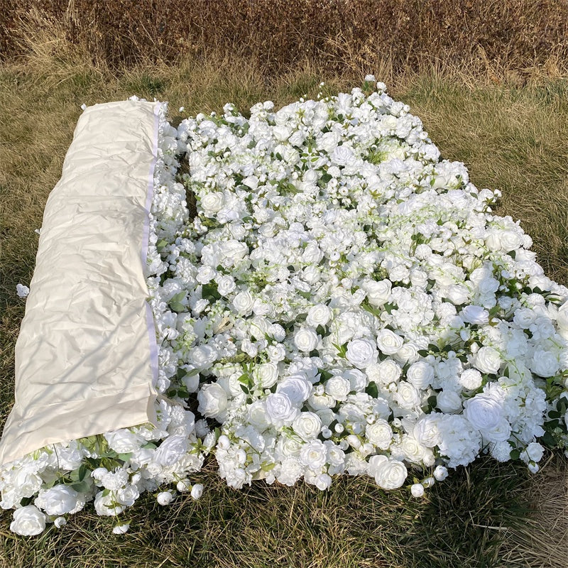Artificial Flower Wall 8x8 White Roses Wall Cloth Fabric Back 5d Flower Panels Backdrop Wall