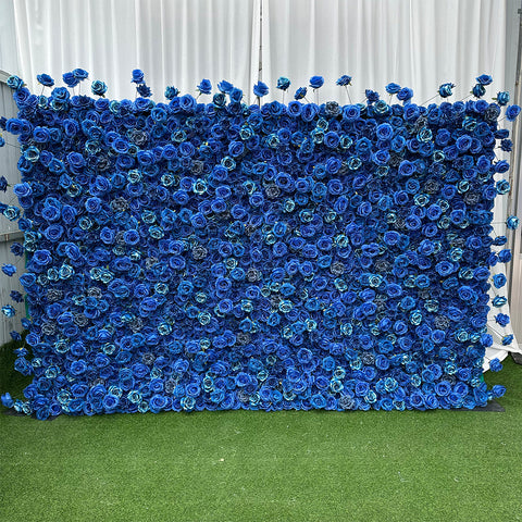 Blue Artificial Rose Wall Dense Silk Flower Wall Backdrop for Wedding Photo Booth Studio Party Event Decoration