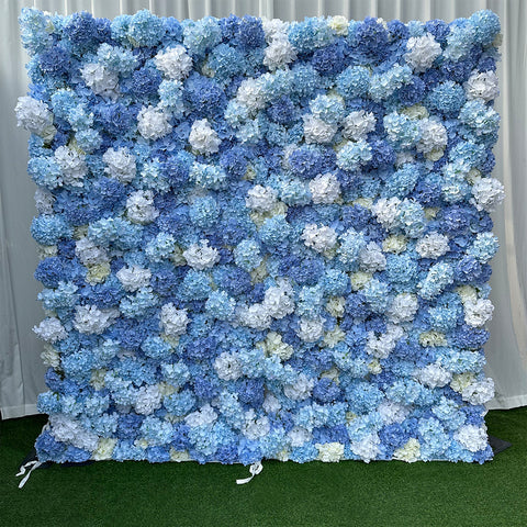 Blue White Hydrangea Dense Artificial Flower Wall Backdrop for Wedding Photo Booth Studio Party Event Decoration