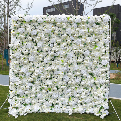 Adjustable White Rose Hydrangea Artificial Flower Wall Backdrop Stand for Wedding Party Photo Booth