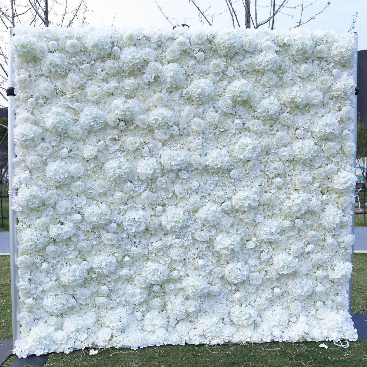 Customized Flower Wall Backdrop 3D 5D White Artificial Flower Wall Decoration for Wedding