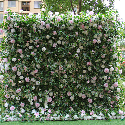 Green Leaf Rose Flower Wall Artificial White and Pink Roses Backdrop for Wedding Garden Party Photo Booth Decor