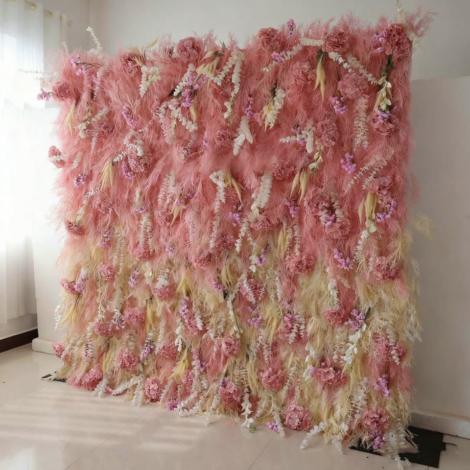 Fabric Flower Wall, Artificial Flower Wall, Decorative Background Wall, Gradient Style, Rich Colors, Realistic Shape