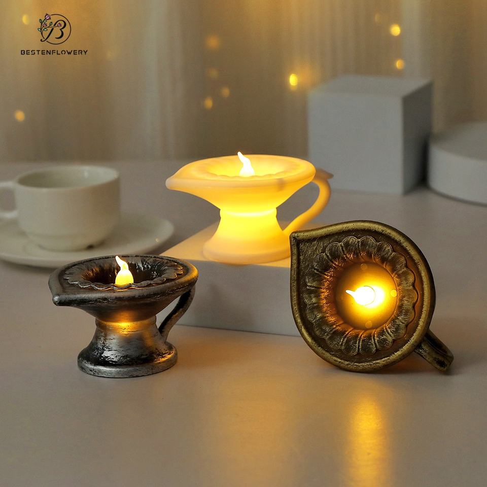 Vintage Handle LED Sensor Diya Waterproof Electronic Oil Lamp for Diwali Ramadan Home Festival Table Decoration Free Shipping
