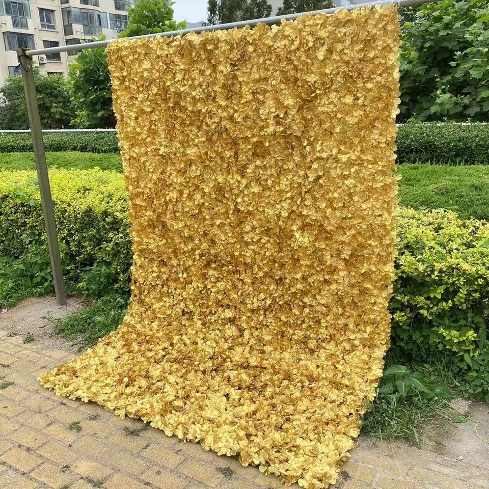 3D Gold Wall Flower Panels Floral Backdrop Hydrangea Artificial Wall for Wedding Party Christmas & Graduation Decorations