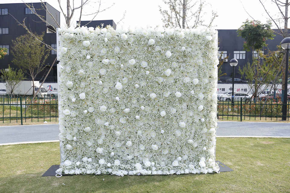 Romantic White Rose Babysbreath Wedding Flower Wall Backdrop Home Wall Decoration