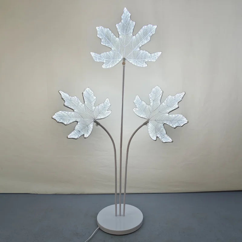LED Maple Leaf Wedding Aisle Light Iron & Organza Floor Lamp for Wedding Party Outdoor Birthday Banquet Decor