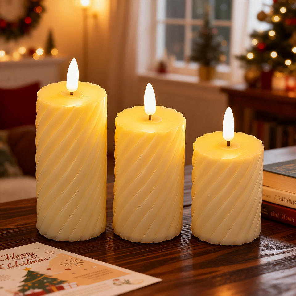 Twisted Texture Led Flameless Plastic Heart Candles 3-piece Set Realistic Flame Battery Operated Handmade Diwali Christmas Home Free Shipping
