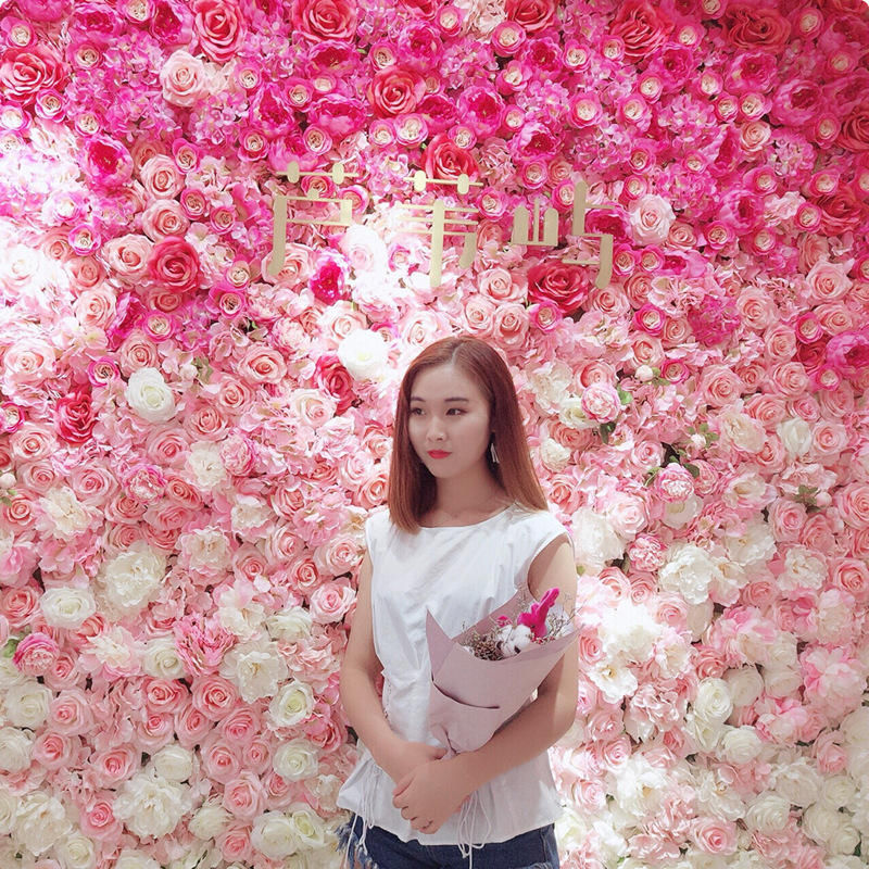 Romantic 40*60 Cm Hot Pink Flower Wall Romantic Artificial Silk Flower Wall Decoration Background Panels for Graduations