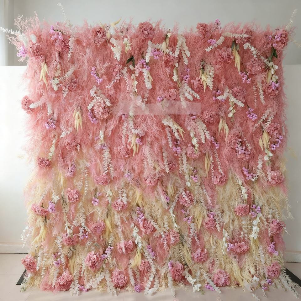 Fabric Flower Wall, Artificial Flower Wall, Decorative Background Wall, Gradient Style, Rich Colors, Realistic Shape