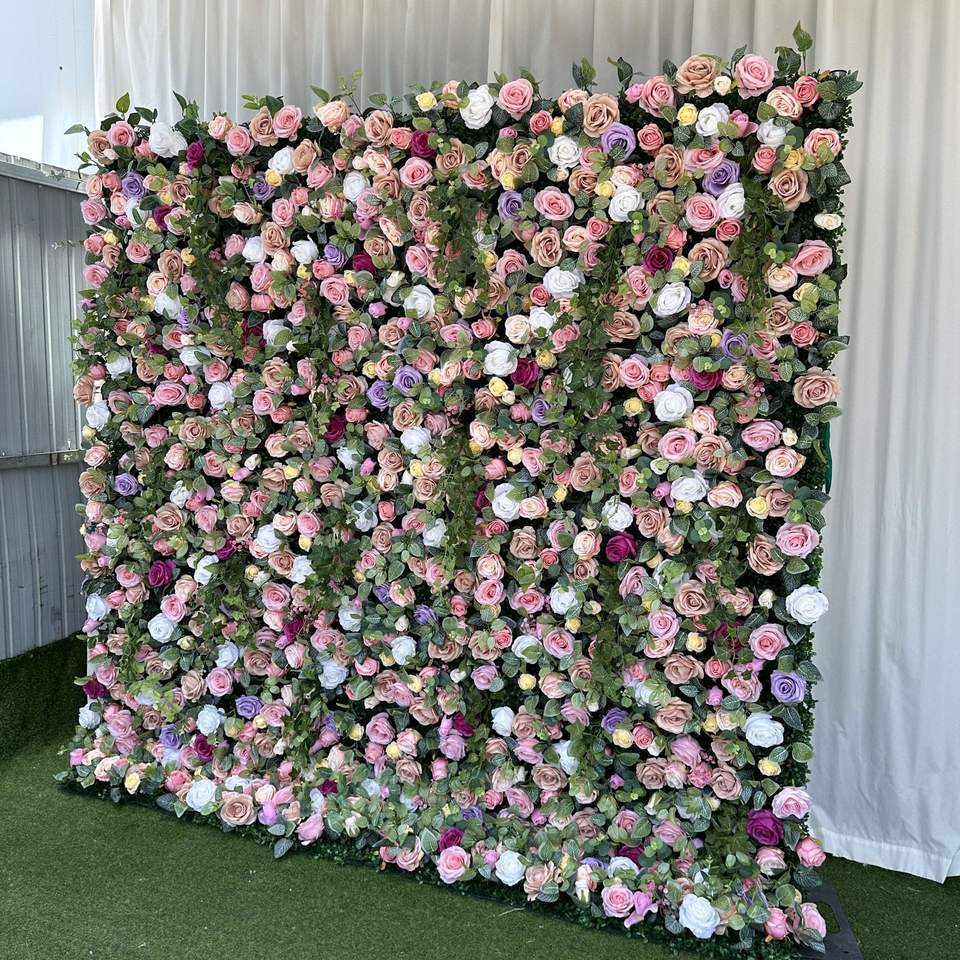 Customized 4D Roll Up Artificial Flower Wall Flower Backdrop Fabric Base Flower Wall Home Wedding Baby Shower Decorations