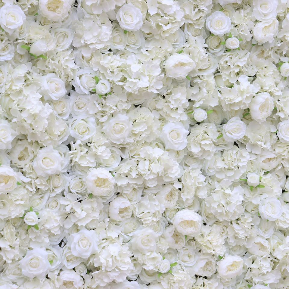 Rustic Flower Wall Decor Background 3D Roll-Up Silk Ivory White Rose Flowers Wall Backdrop Cloth Flower Wall Artificial