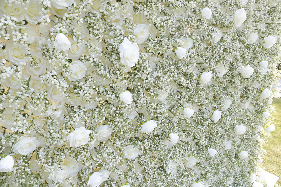 Romantic White Rose Babysbreath Wedding Flower Wall Backdrop Home Wall Decoration