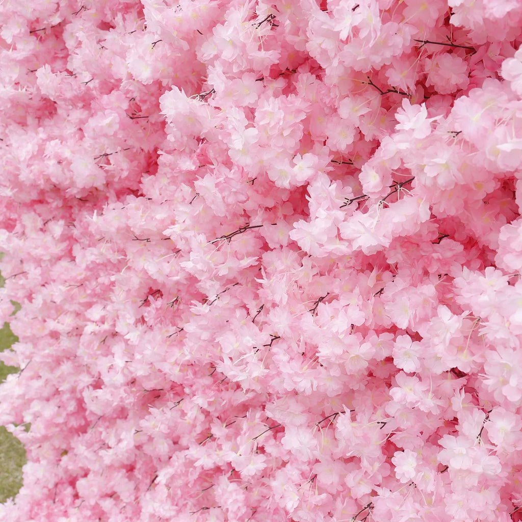 Customized 4D Roll Up Artificial Pink Flower Wall Backdrop Cherry Blossom Fabric Base Flower Wall Home Wedding Decorations
