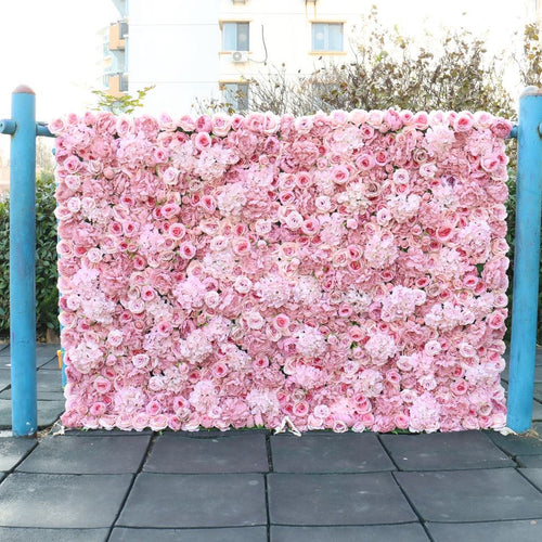 Artificial Silk 3D Roll-Up Hanging Pink Artificial Flowers Wall Wedding Decoration Flower Wall Panel for Wedding Home Decor