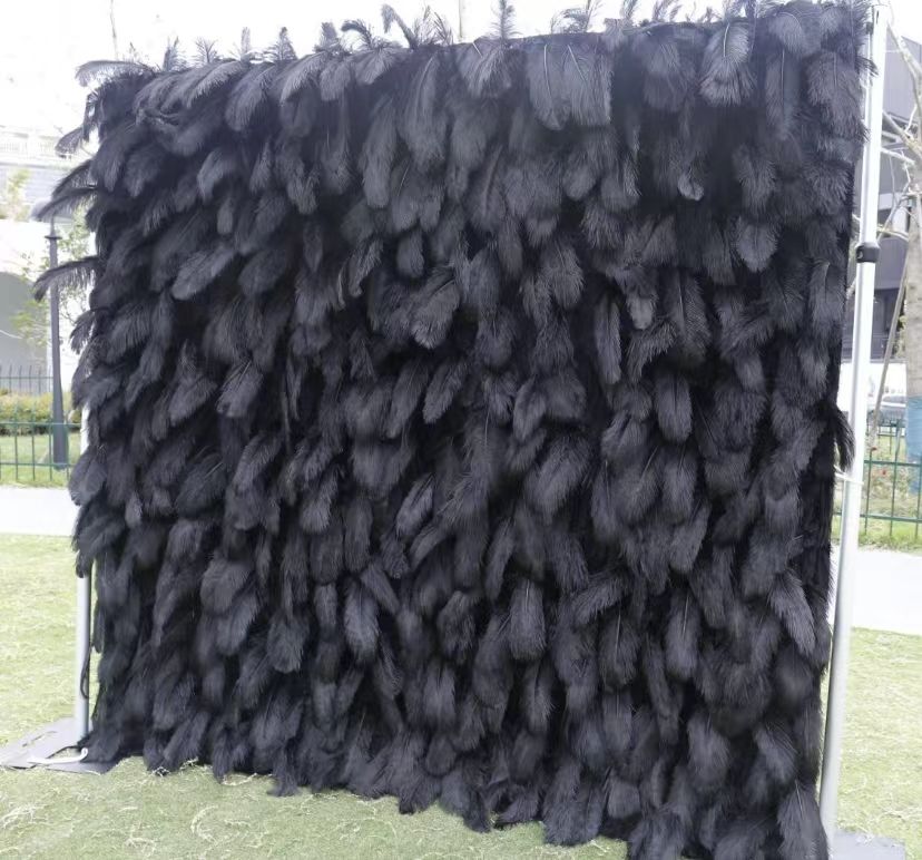 New Arrival Black Wedding Backdrop Luxurious Feathers High Quality Flower Decoration Wall Artificial Silk Wall