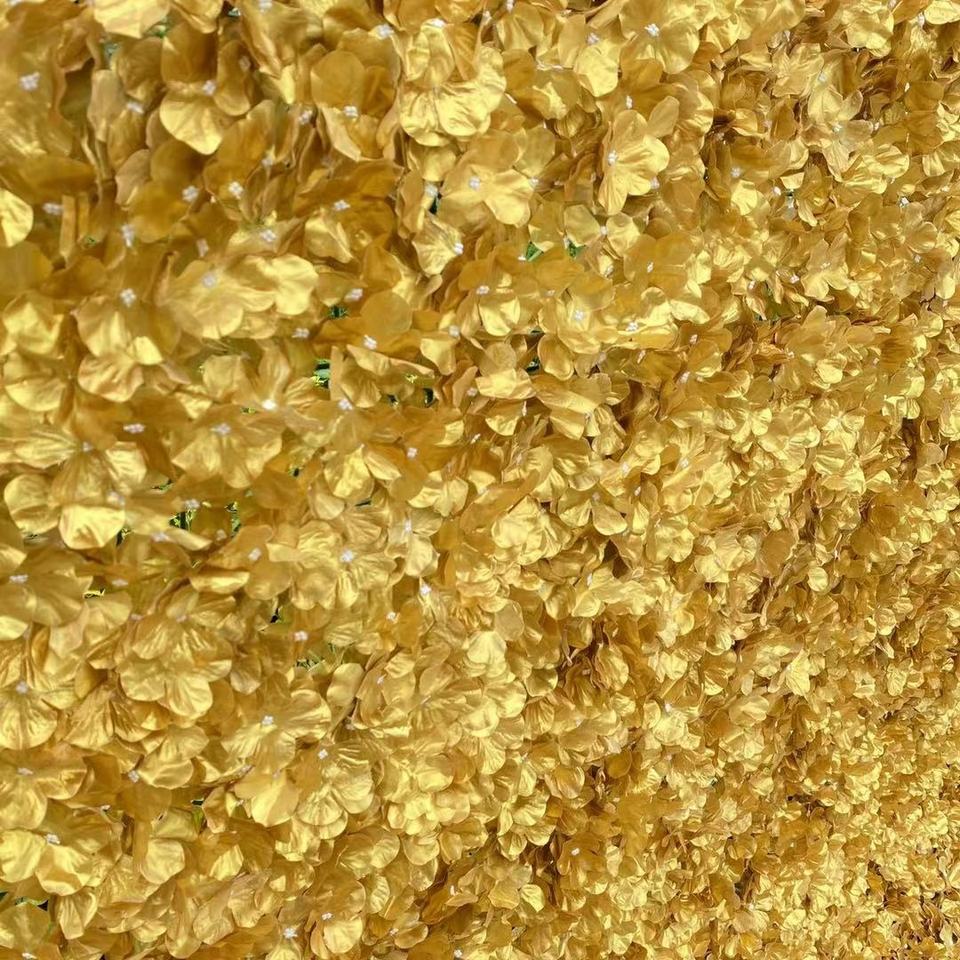 3D Gold Wall Flower Panels Floral Backdrop Hydrangea Artificial Wall for Wedding Party Christmas & Graduation Decorations