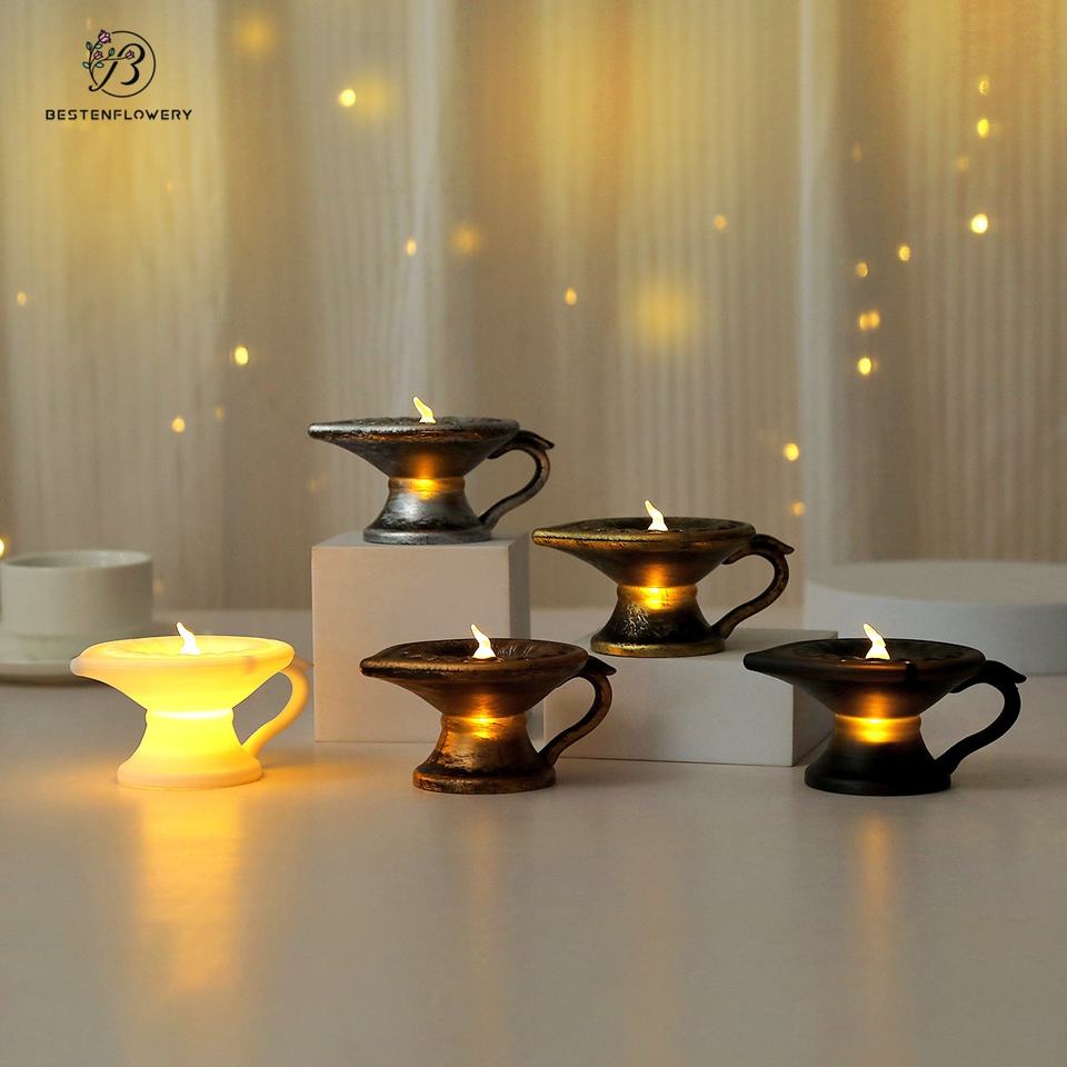 Vintage Handle LED Sensor Diya Waterproof Electronic Oil Lamp for Diwali Ramadan Home Festival Table Decoration Free Shipping