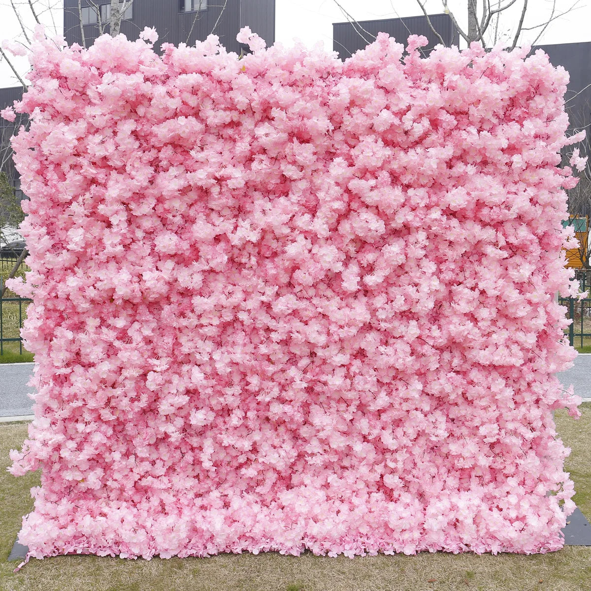 Customized 4D Roll Up Artificial Pink Flower Wall Backdrop Cherry Blossom Fabric Base Flower Wall Home Wedding Decorations