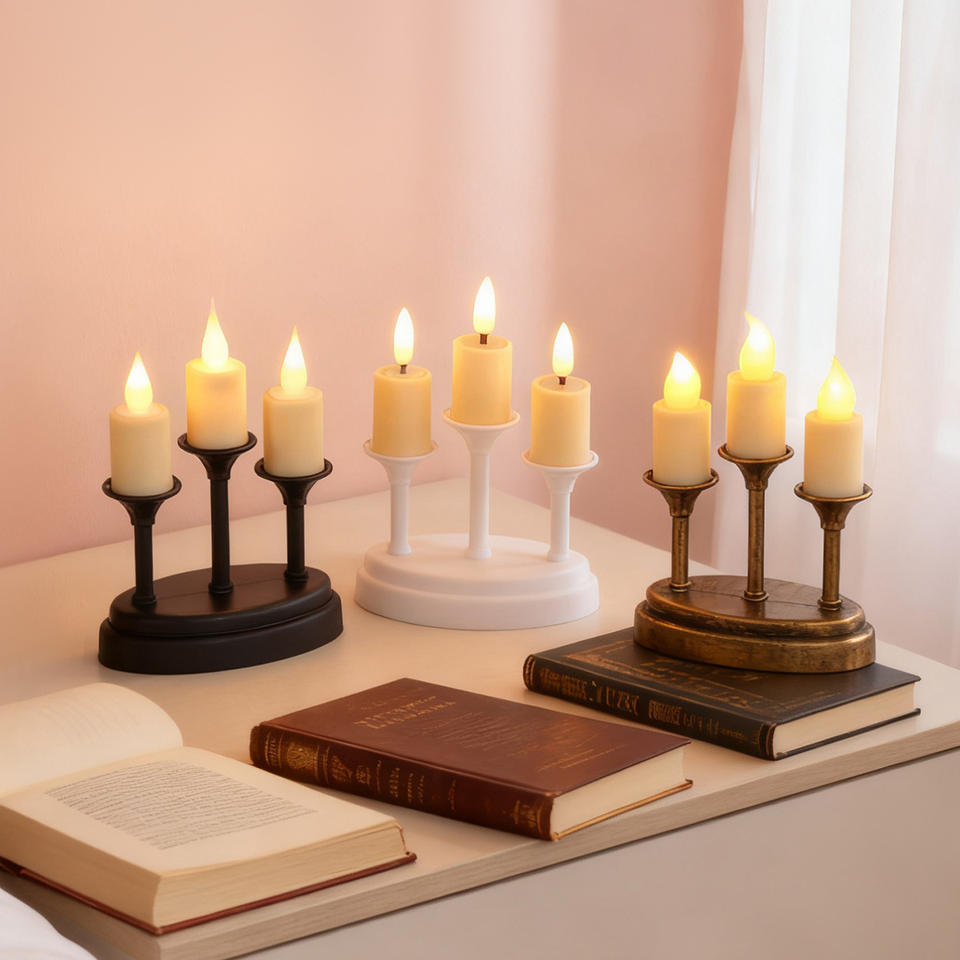3 in 1 Flameless Taper Candles LED Candlesticks Battery Powered Plastic Light for Ramadan Home Decor Free Shipping