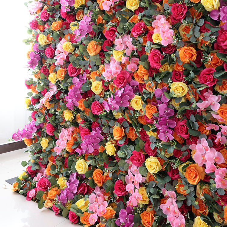 Rose and Phalaenopsis Artificial Rose Mini Flower Bushes Wall Hanging 3D Fabric 8ftx8ft