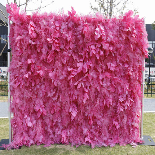 5D Blush Pink Full Hanging Artificial Pampas Feather Flower Wall Backdrop 8ft X 8ft