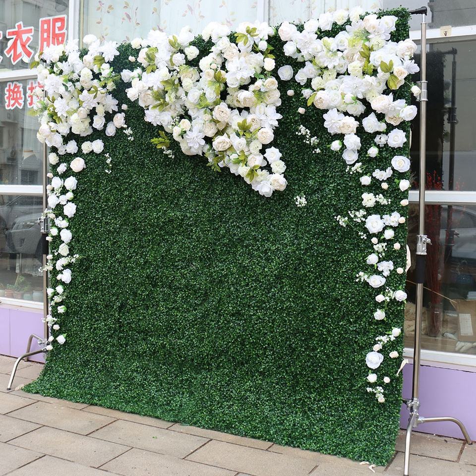 Wedding Centerpieces Party Floral 3D Wall Decoration Flower Wall Panel Backdrop White Green Silk Artificial Flower Wall