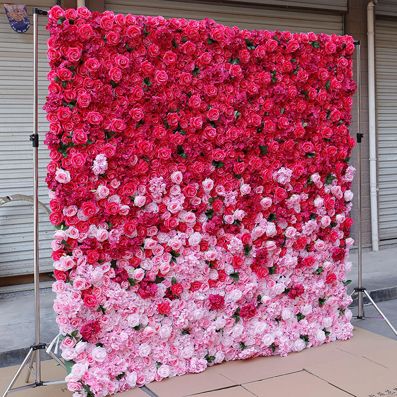 Hot Sale 3D Roll-Up Fabric Flower Wall Backdrop Silk Artificial Flower Wall Panels Backdrop for Wedding Party Decor