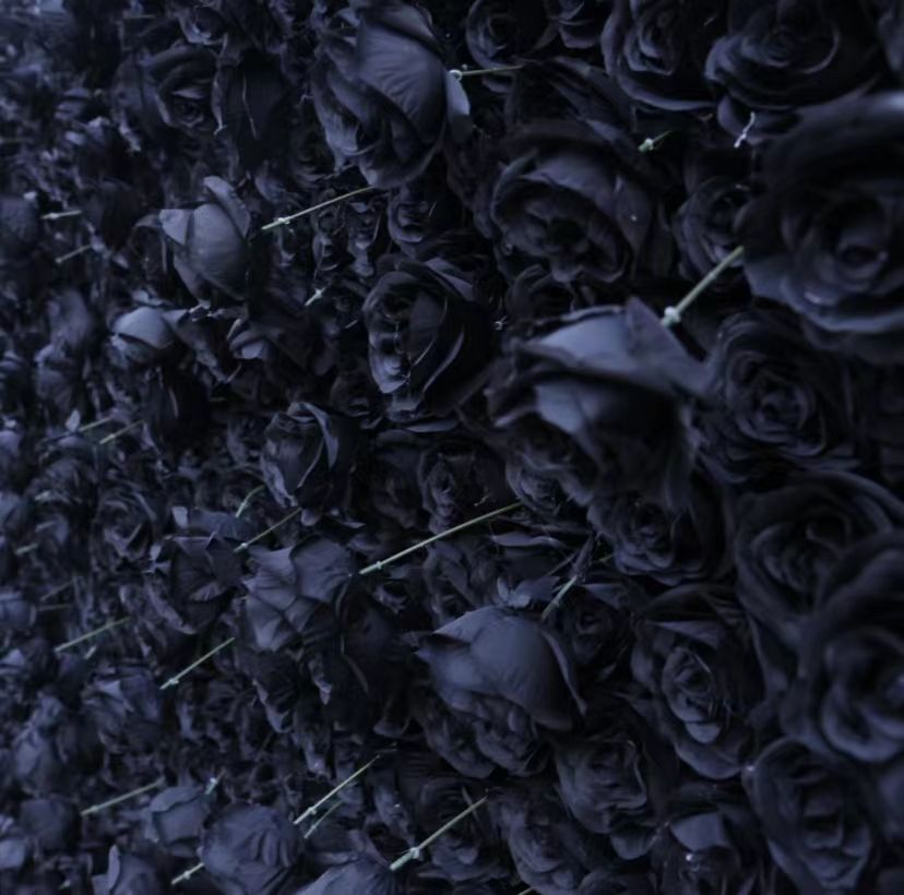 High Quality Gothic Black Flower Wall Artificial Silk 3D Cloth Flower Wall for Home Party Wedding Decoration