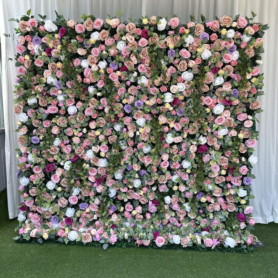 Customized 4D Roll Up Artificial Flower Wall Flower Backdrop Fabric Base Flower Wall Home Wedding Baby Shower Decorations