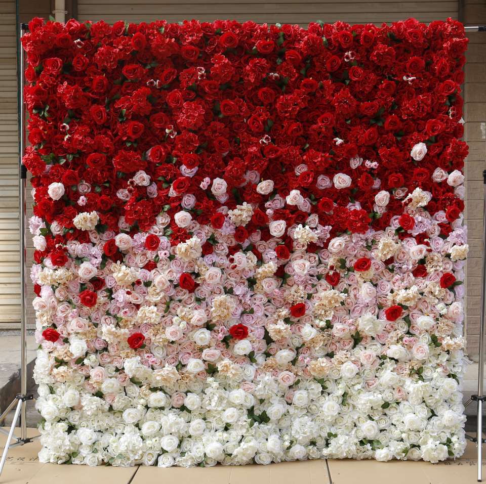 Wedding Decor 3D Roll-Up Cloth Flower Walls Panel Backdrop Rose Peony Silk Artificial Flower Wall for Party Wall