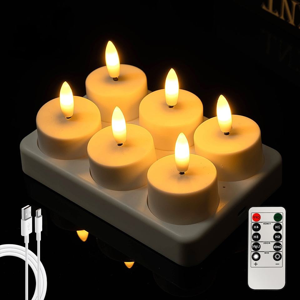 4/6/8/12 Rechargeable 3D True Flame LED Candle Remote Control - Long Lasting Romantic Wedding and Birthday Party Decoration Free Shipping