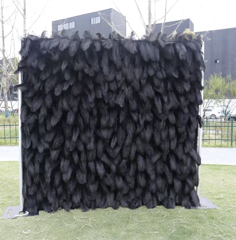 New Arrival Black Wedding Backdrop Luxurious Feathers High Quality Flower Decoration Wall Artificial Silk Wall