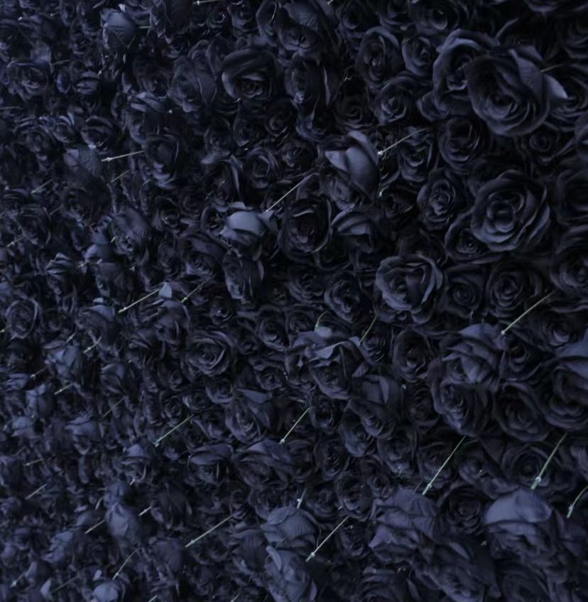High Quality Gothic Black Flower Wall Artificial Silk 3D Cloth Flower Wall for Home Party Wedding Decoration