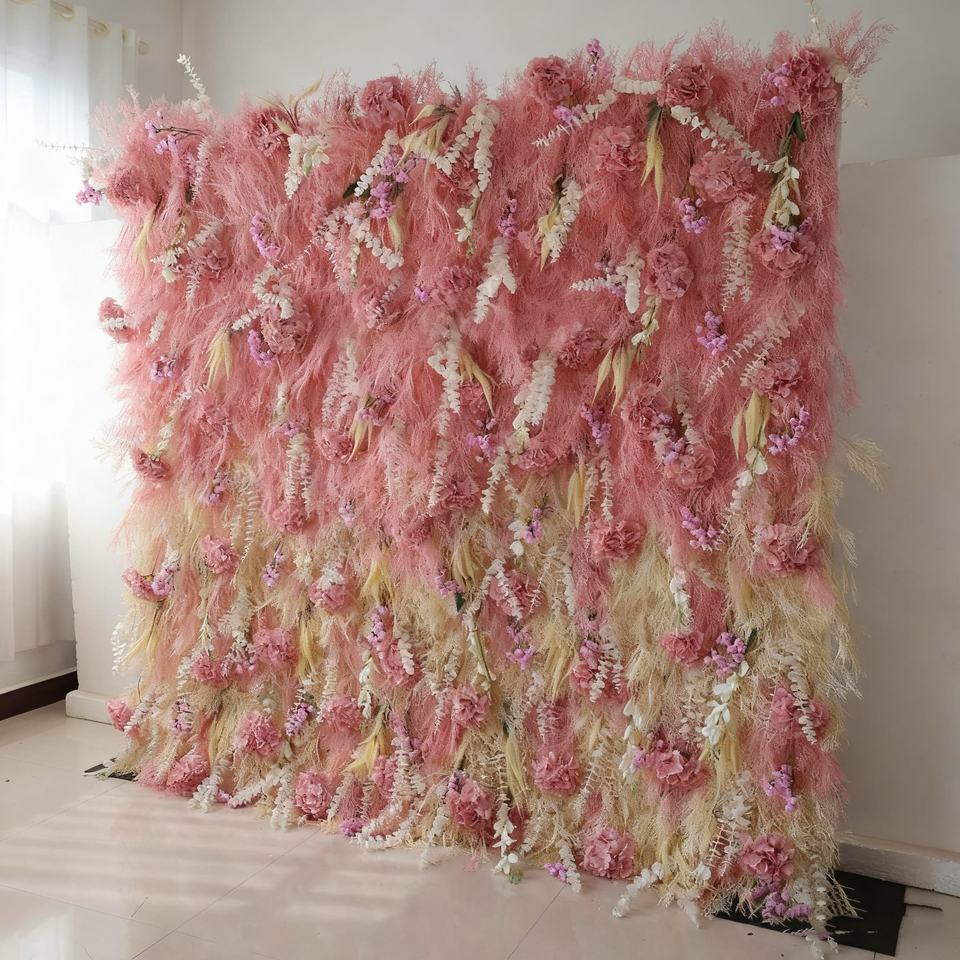 Fabric Flower Wall, Artificial Flower Wall, Decorative Background Wall, Gradient Style, Rich Colors, Realistic Shape