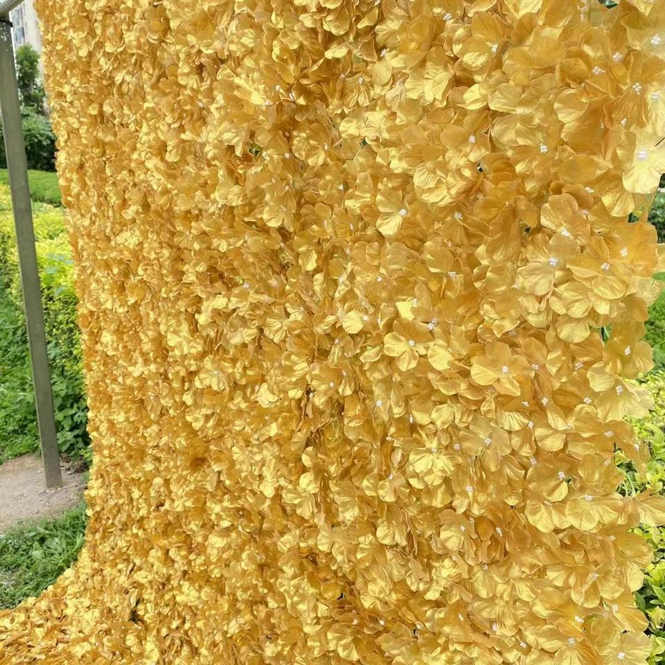 3D Gold Wall Flower Panels Floral Backdrop Hydrangea Artificial Wall for Wedding Party Christmas & Graduation Decorations