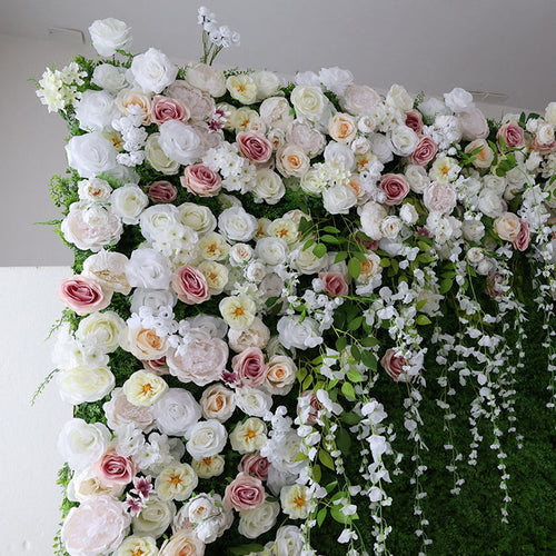 3D Flower Backdrop Wall Pink Combination of Flower and Grass for Wedding and Party
