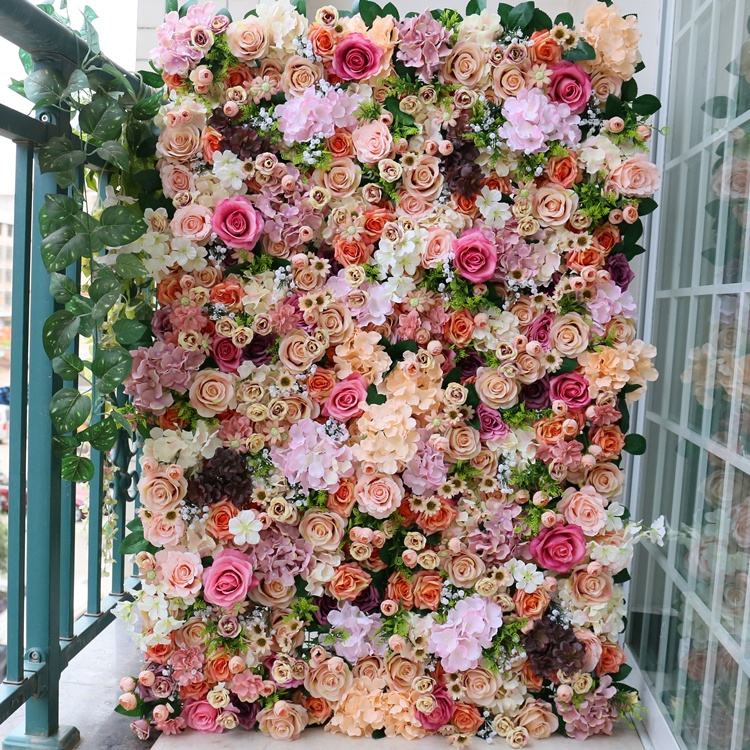 High Quality 3D Roll-Up Floral Walls Flowerwall Backdrop Artificial Silk Flower Wall Panel for Baby Shower Wedding Decor