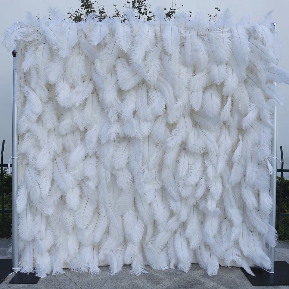 New Arrival Pink Wedding Backdrop Luxurious Feathers European Style Wedding Backdrop Faux Pink Feather Flower Wall