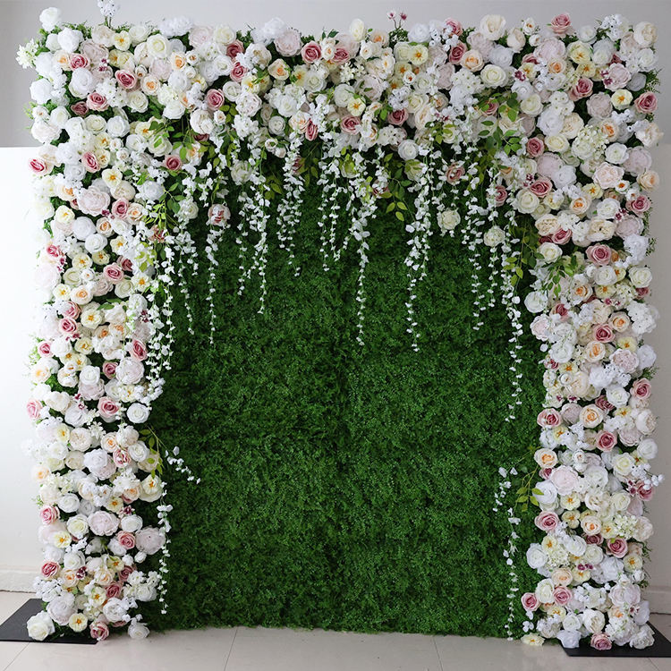 3D Flower Backdrop Wall Pink Combination of Flower and Grass for Wedding and Party