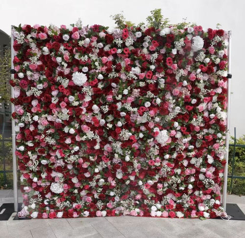 Artificial Flower Wall Decorative Background 3D Roll-Up Silk Ired Rose Flowers Wall Cloth Flower Wall
