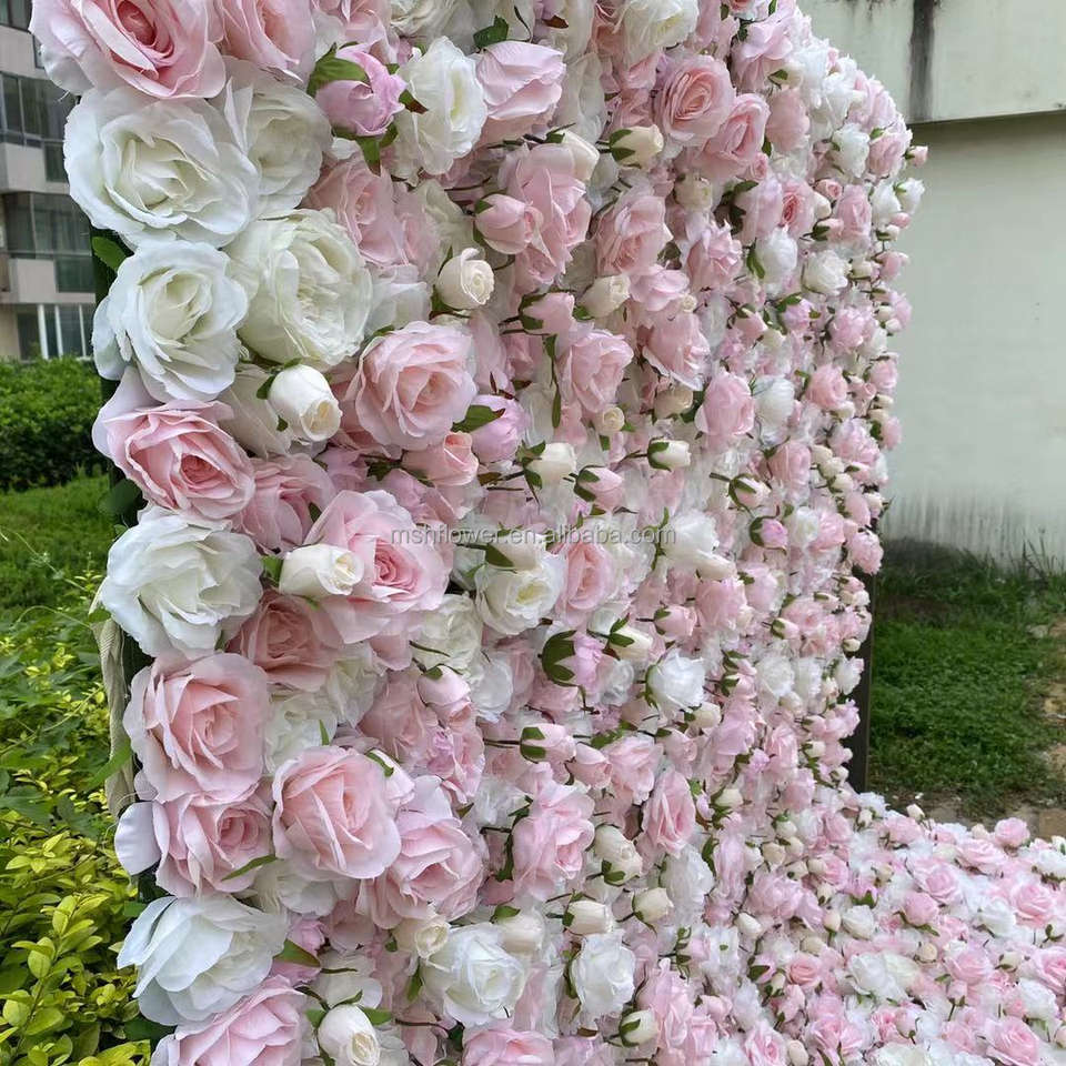 Floral Wall Arrangement 3D Roll-Up Silk Artificial Flower Panel Wall Decor Photography Backdrop Wedding Pink Flower Wall