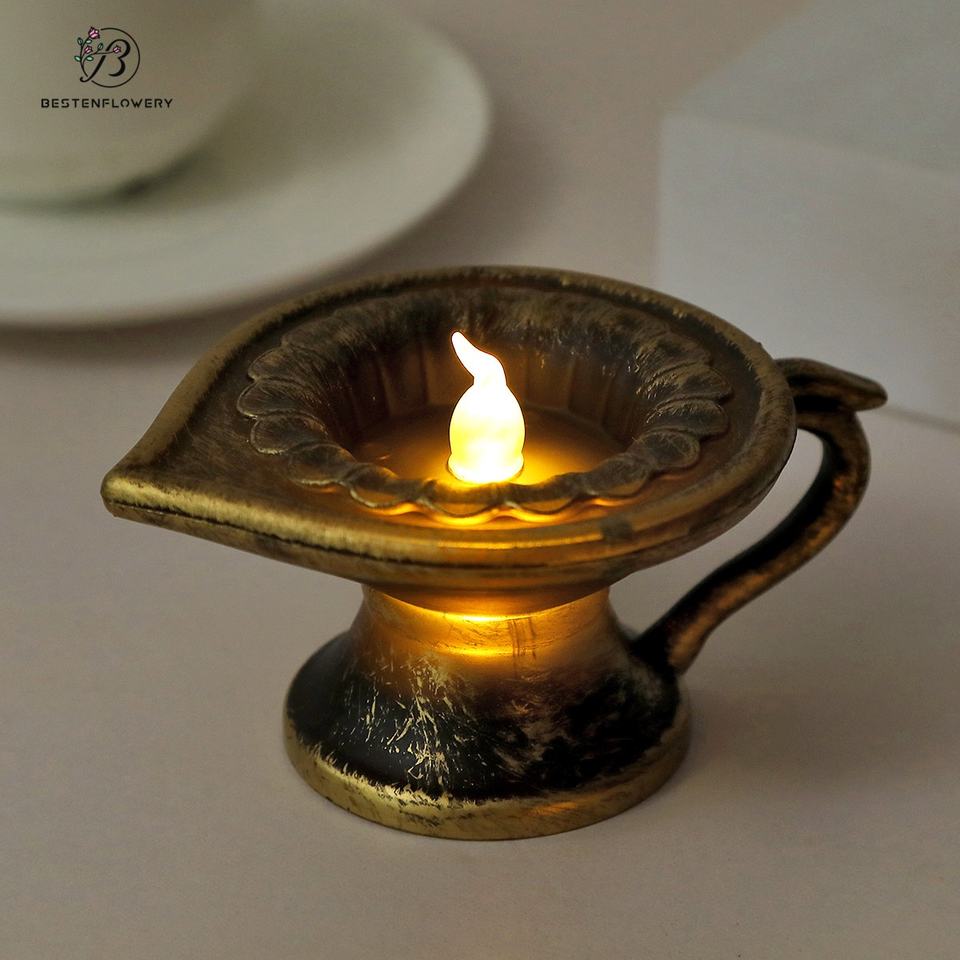 Vintage Handle LED Sensor Diya Waterproof Electronic Oil Lamp for Diwali Ramadan Home Festival Table Decoration Free Shipping
