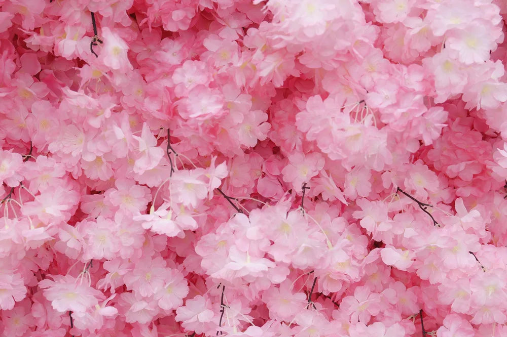 Customized 4D Roll Up Artificial Pink Flower Wall Backdrop Cherry Blossom Fabric Base Flower Wall Home Wedding Decorations