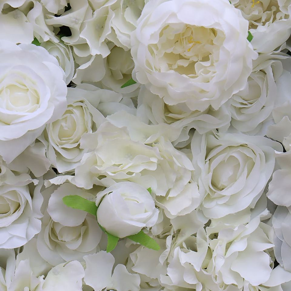 Rustic Flower Wall Decor Background 3D Roll-Up Silk Ivory White Rose Flowers Wall Backdrop Cloth Flower Wall Artificial