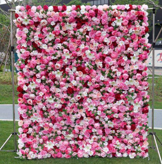 Wall Decoration Flower Panels Best Selling Artificial Silk Rose Roll-Up Flower Wall Backdrop
