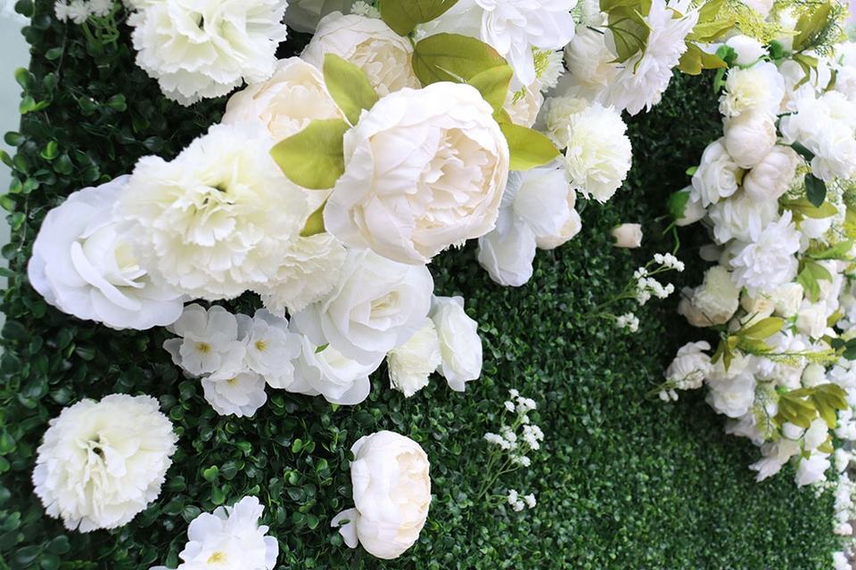 Wedding Centerpieces Party Floral 3D Wall Decoration Flower Wall Panel Backdrop White Green Silk Artificial Flower Wall