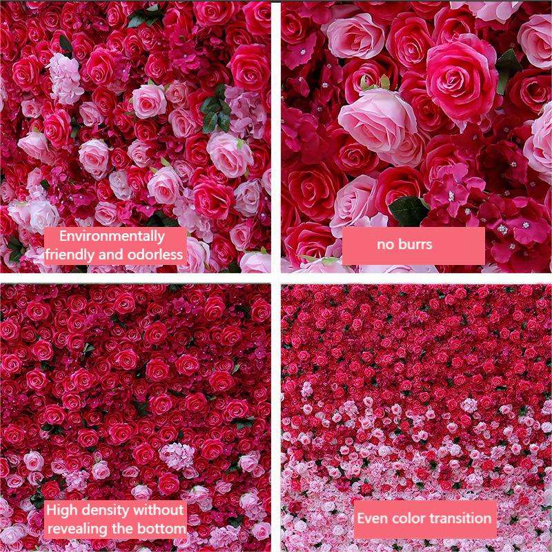 Hot Sale 3D Roll-Up Fabric Flower Wall Backdrop Silk Artificial Flower Wall Panels Backdrop for Wedding Party Decor