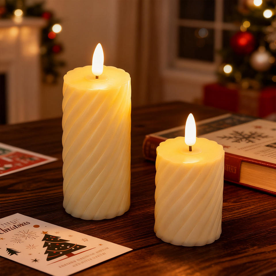 Twisted Texture Led Flameless Plastic Heart Candles 3-piece Set Realistic Flame Battery Operated Handmade Diwali Christmas Home Free Shipping